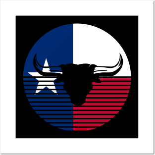 Bull head on texas flag retro Posters and Art